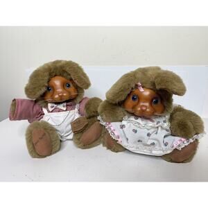 Robert Raikes Brett & Ashley Nickleby Set 11" Bunny Rabbit Wood Face Plush